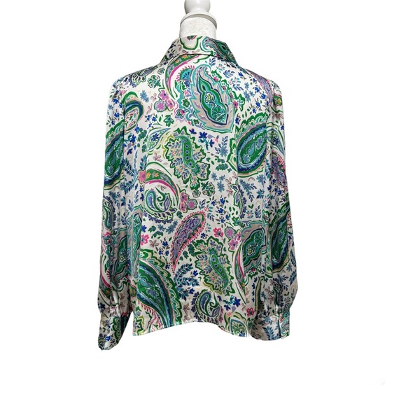 Zara Satin Effect Long Sleeve Paisley Button Up Collared Dress Shirt - Picture 2 of 5